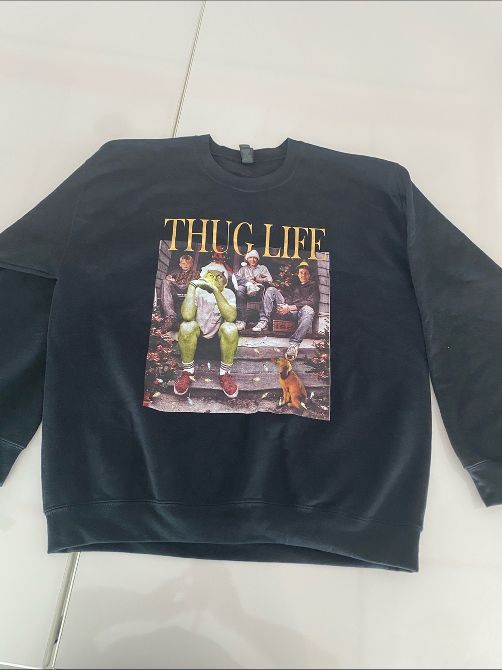 Gildan Black Crewneck Sweatshirt with Colorful 'Thug Life' Graphic